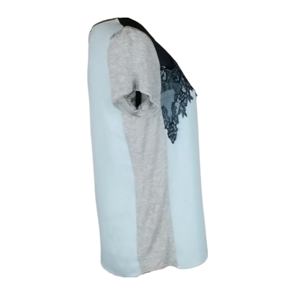 Lace Side Stripe Detailed Light Blue Short Sleeve Tee, Size S - Picture 2 of 5